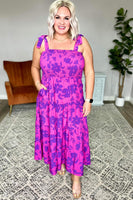 Smocked Tiered Pocket Dress - Purple