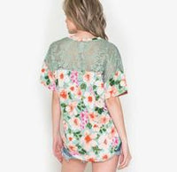Lace & Floral Ruffle Sleeve Top