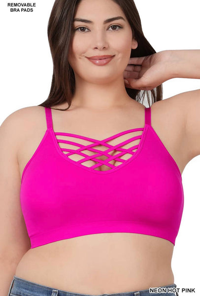 Triple V-Lattice Bralette - Neon Hot Pink – Lee's Lavish Boutique