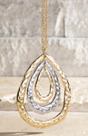 Gold & Silver Duo Hammered Metal Teardrop Necklace