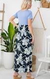 Blue Spring Chevron Floral Maxi Dress w/ Pockets