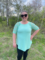 Classic Lace Sleeve Top - Green Mint