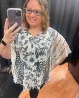 Grey Floral Overlay Lace Top