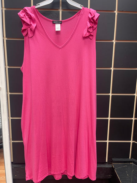 Sleeveless Solid Pink Pocket Dress
