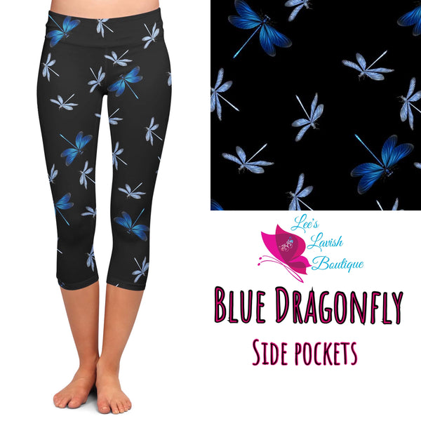 Blue Dragonfly Custom Pocket Capri Leggings