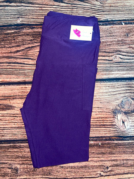 Solid Pocket Capri Leggings - Purple