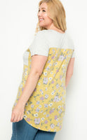 Solid/Floral Contrast Top