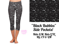 Black Bubbles Custom Pocket Capri Leggings