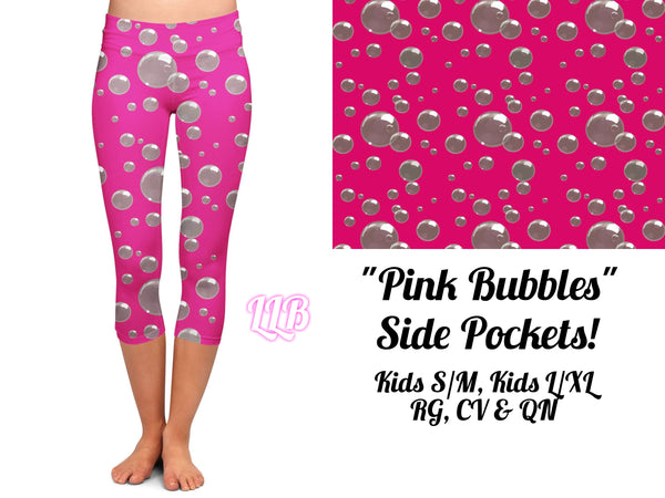 Kids Pink Bubbles Custom Pocket Capri Leggings