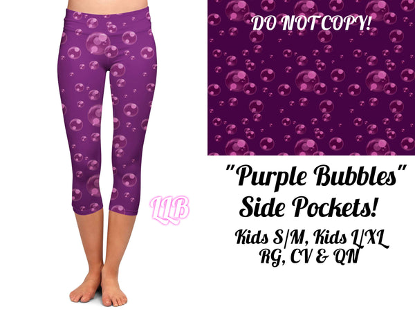 Kids Purple Bubbles Custom Pocket Capri Leggings